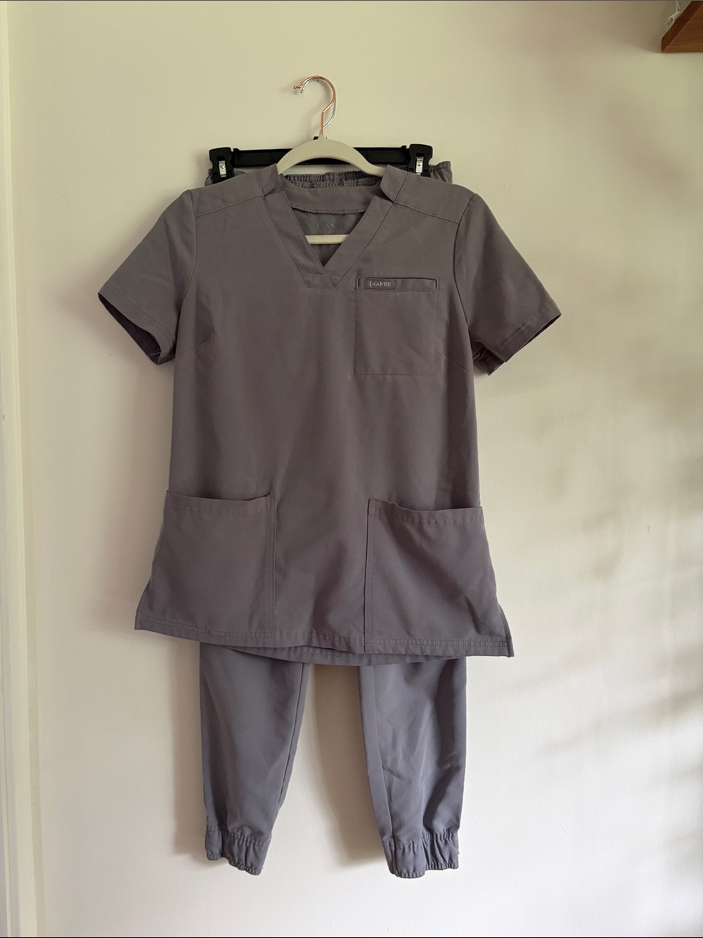 Jaanuu Gray Women's Medical Scrub Top and Jogger Pants